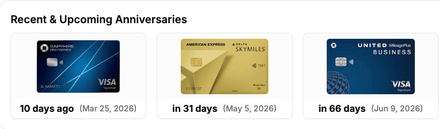 Anniversary tracking with countdowns